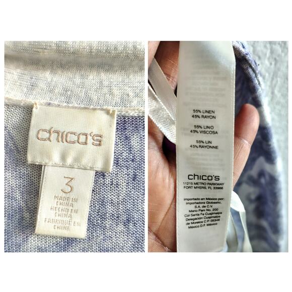 Chico's Plus Size 3 US XL Purple Paisley Linen Open Front 3/4 Sleeve Cardigan - Picture 7 of 7